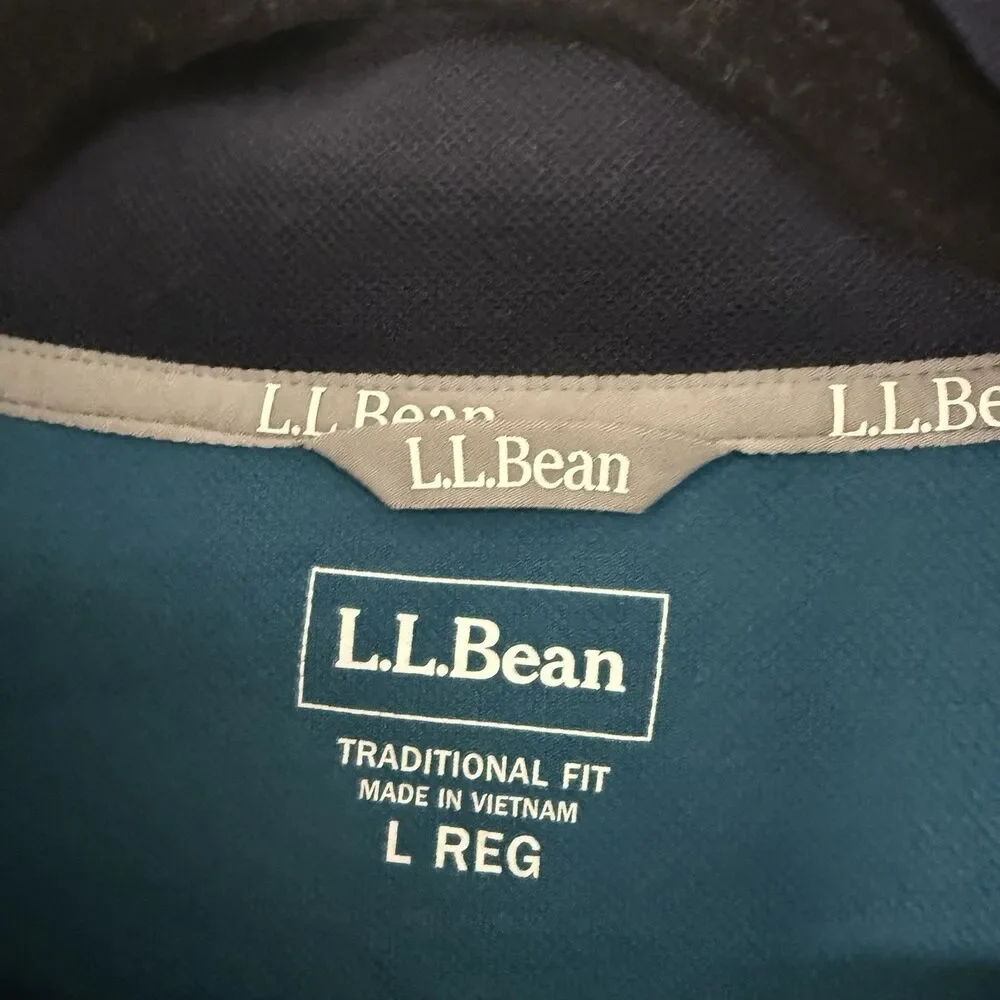 LL Bean Sweater Men's Large Teal 1/4 Zip Turtleneck Traditional Fit Cotton Blend